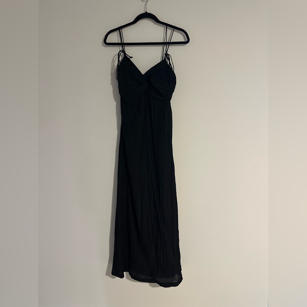 adoore black midi dress with tie straps